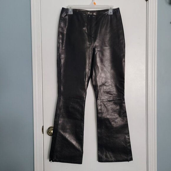 100% LEATHER Pants Womens Sz 6 Boot Cut, Zip front & Leg bottom Motorcycle - Picture 1 of 8